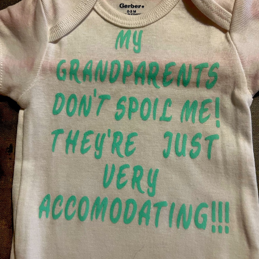 ❤️ 3 for $21 ❤️ White Onesie with light green vinyl  lettering 0-3 & 6-9 months